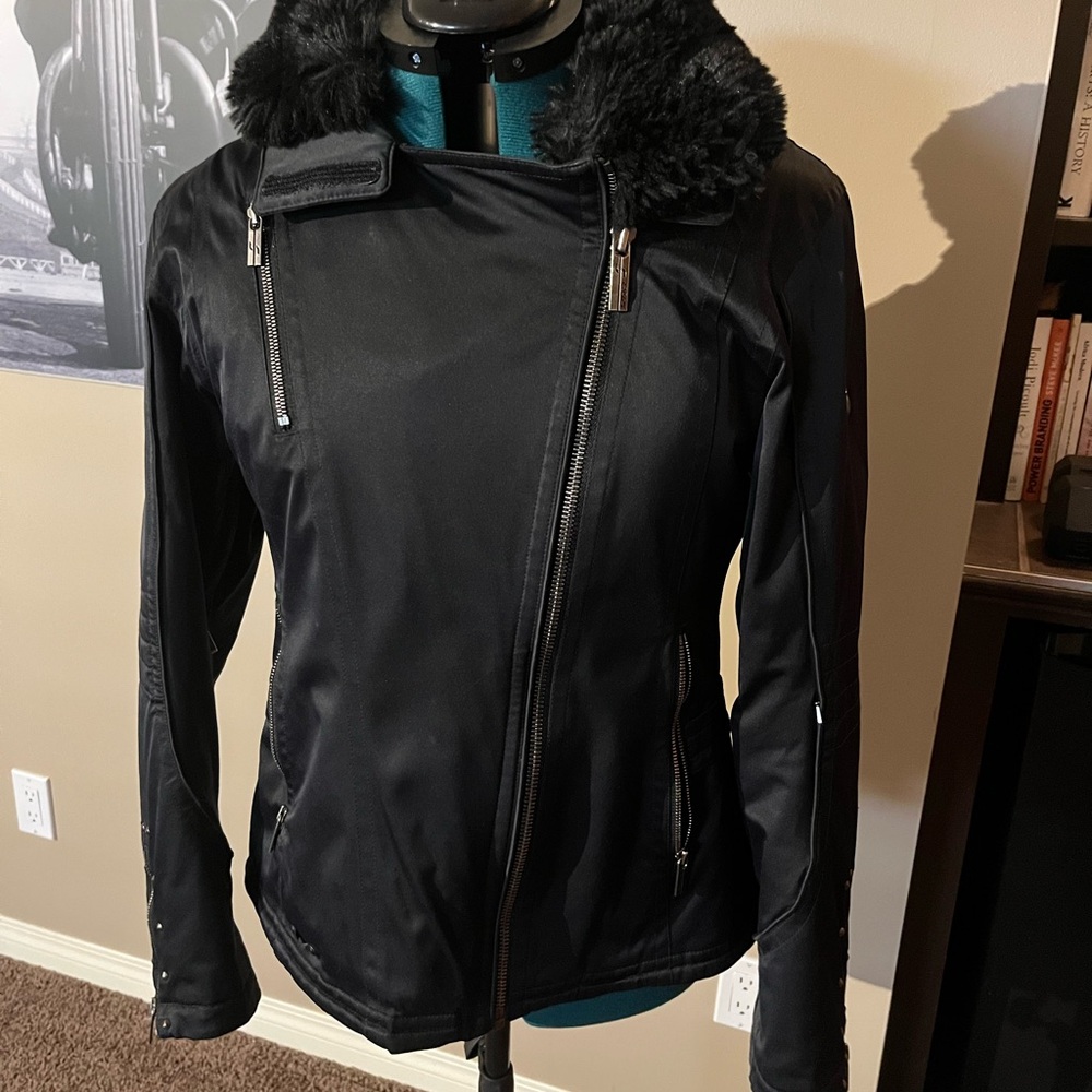 Women's Black Jacket with Faux Fur Collar